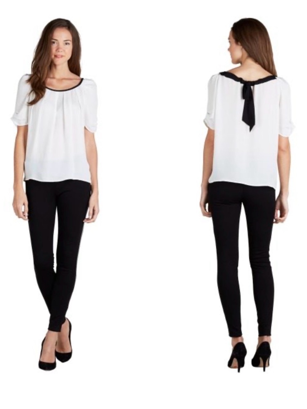 Joie 100% Silk Eleanor B Contrast Tie Short Sleeve Bouse Top XS - Picture 2 of 12